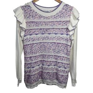 Fate Anthropologie Sweater Women Size S White Purple Ruffle Long Sleeve Spring